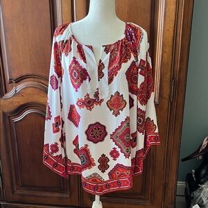 Chico's White and Red Patterned Blouse, NWOT, 12-14 (Chicos 2)